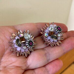 Pink Sparkle Mixed Bead Stud Earrings 1 Statement Jewelry